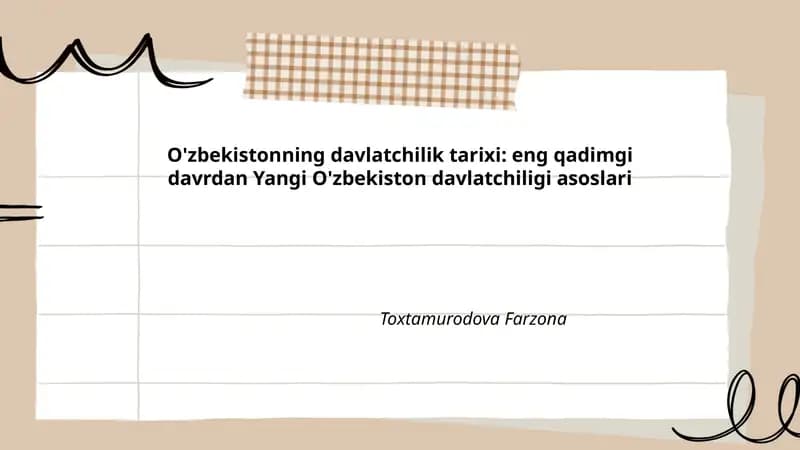 O'zbekistonning davlatchilik tarixi: eng qadimgi davrdan Yangi O'zbekiston davlatchiligi asoslari