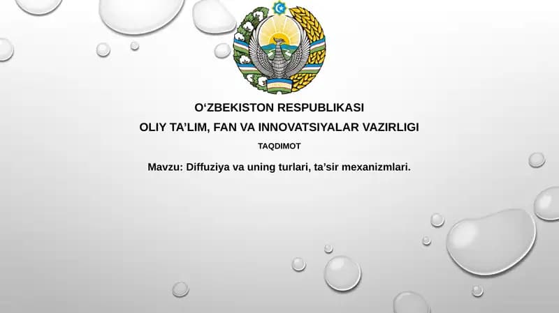 Diffuziya: Turlari, Mexanizmlari va Qonuniyatlari