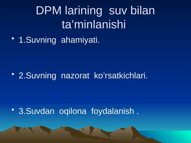 DPMlar suv bilan taminlanishi