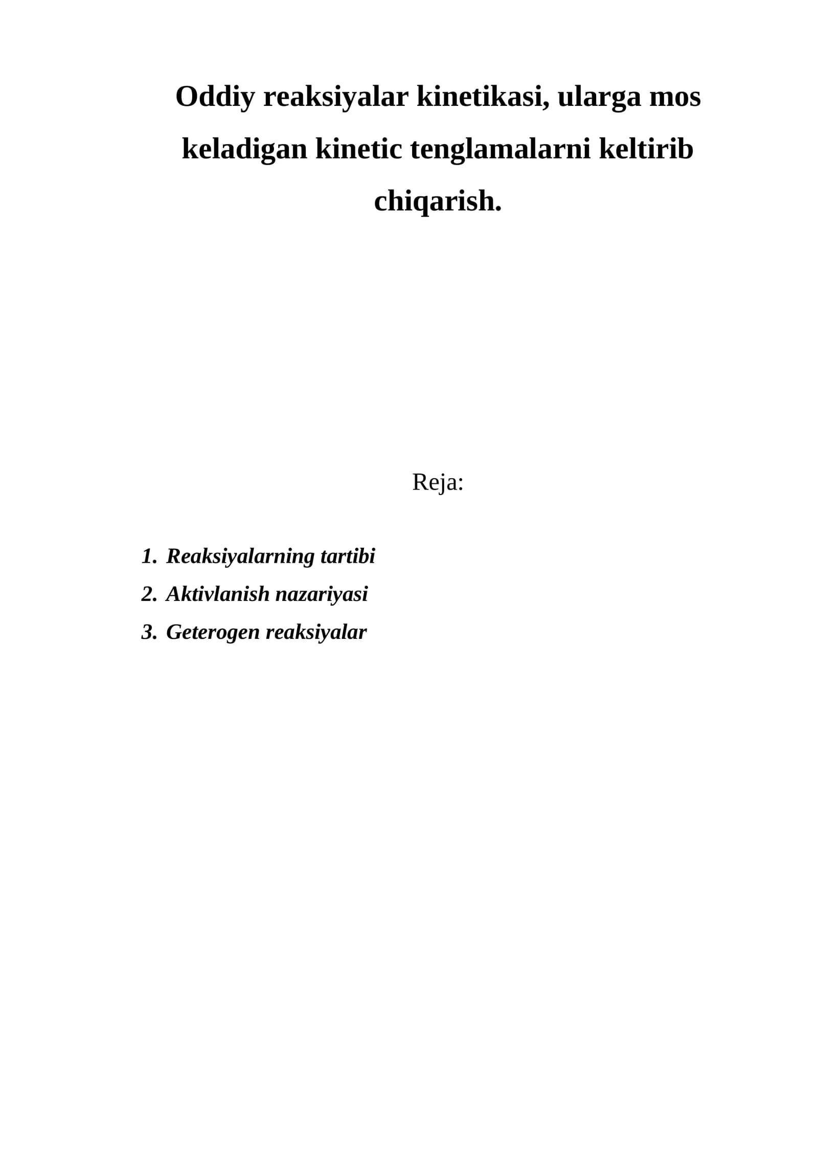 Kimyoviy reaksiyalar kinetikasi