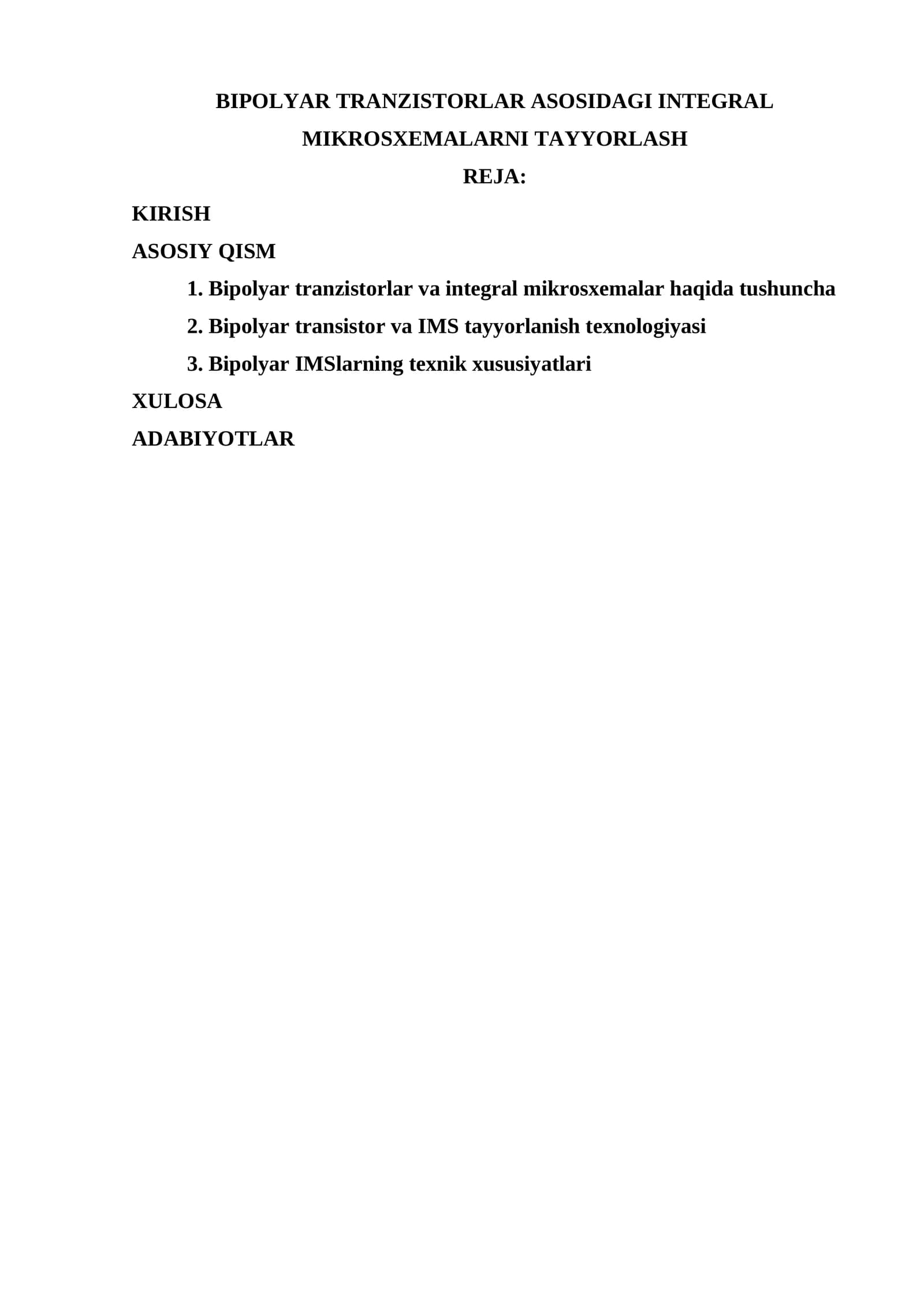 Bipolyar tranzistorlar asosidagi integral mikrosxemalarni tayyorlash