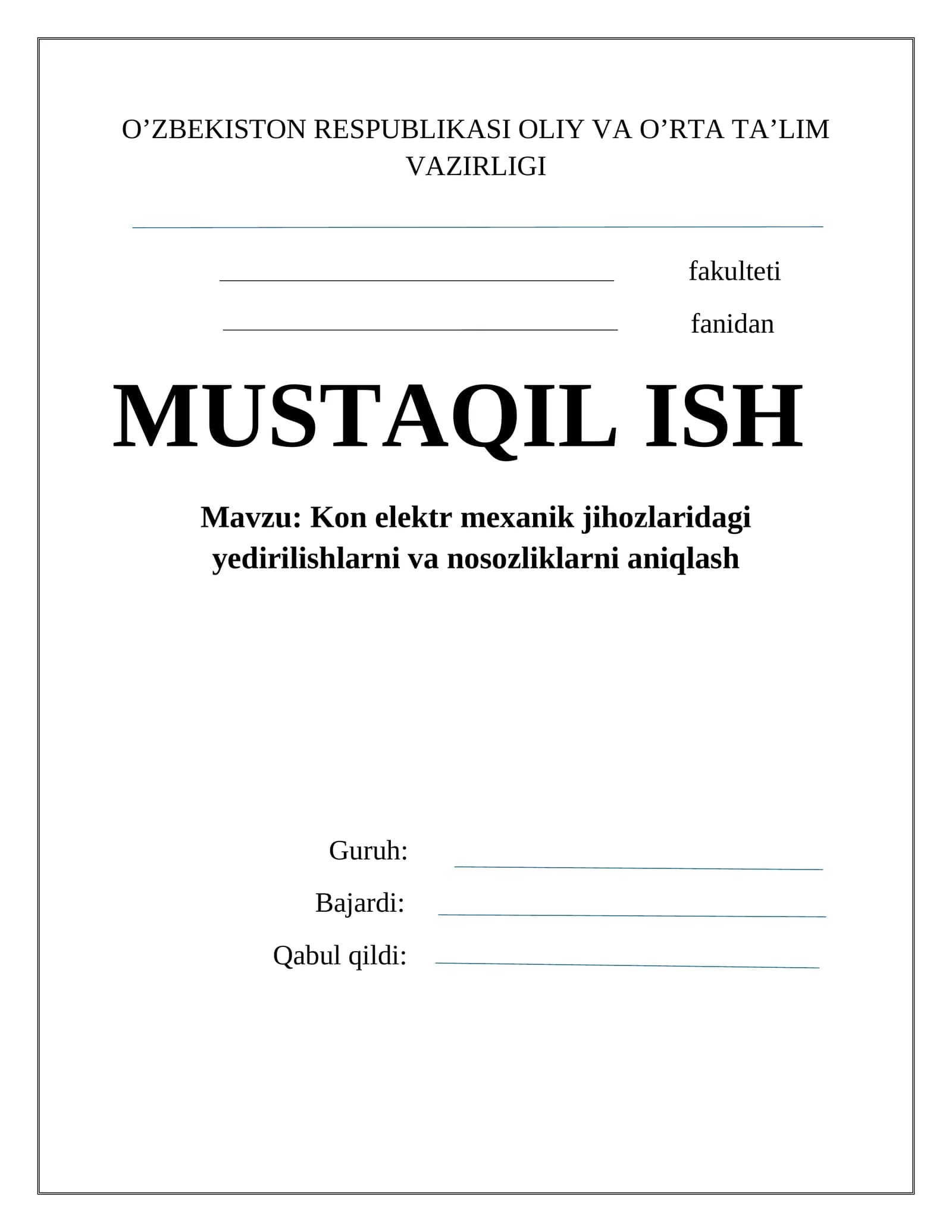 Kon elеktr mехanik jihozlaridagi yedirilishlarni va nosozliklarni aniqlash
