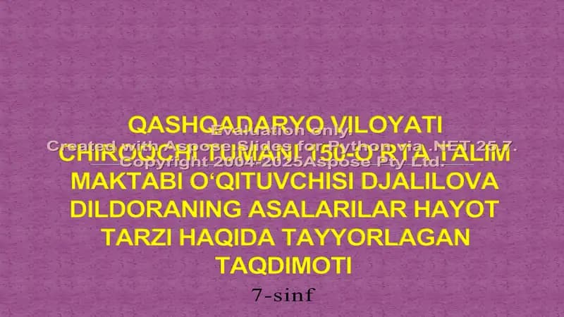 Asalarilarning Hayot Tarzi Haqida Taqdimot