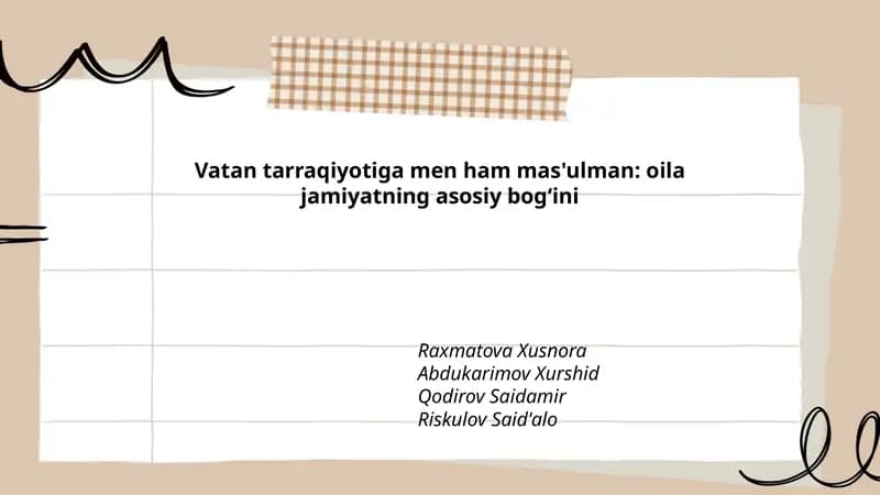 Vatan tarraqiyotiga men ham mas'ulman: oila jamiyatning asosiy bogʻini