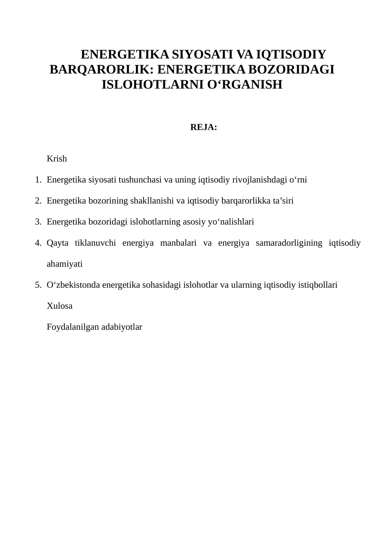 Energetika Siyosati va Iqtisodiy Barqarorlik: Energetika Bozoridagi Ishlarni O‘rganish