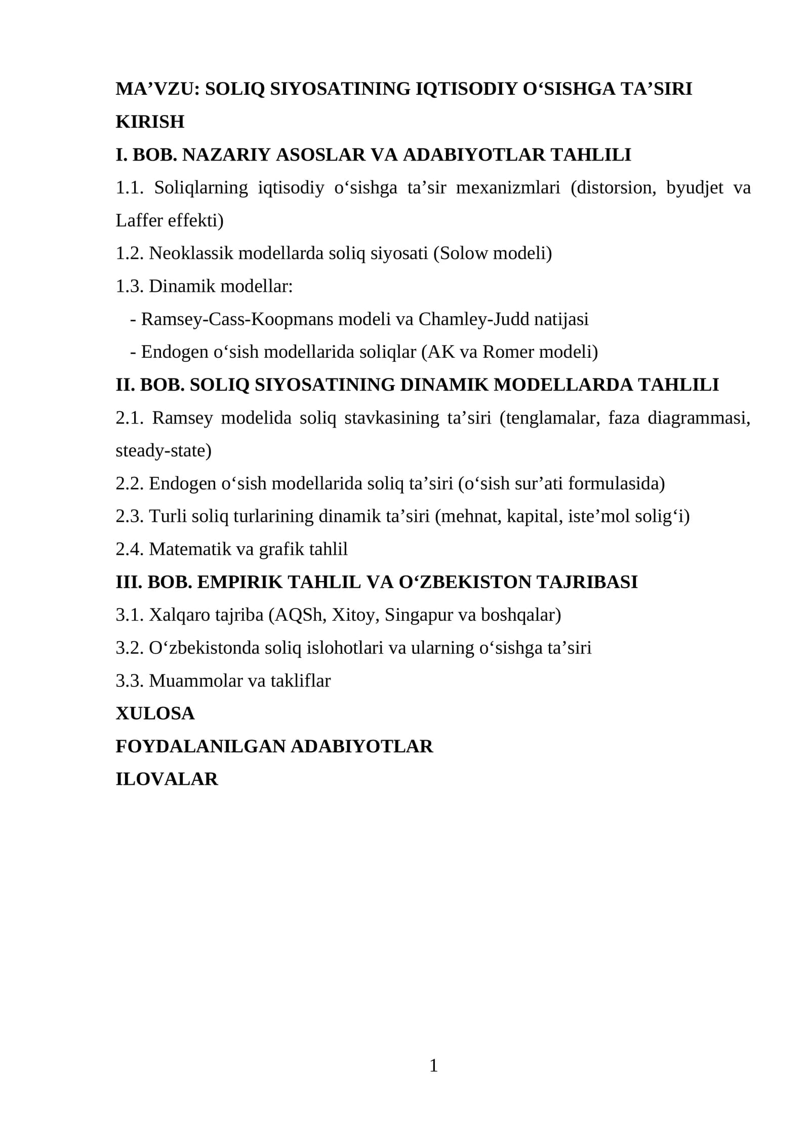 SOLIQ SIYOSATINING IQTISODIY O‘SISHGA TA’SIRI