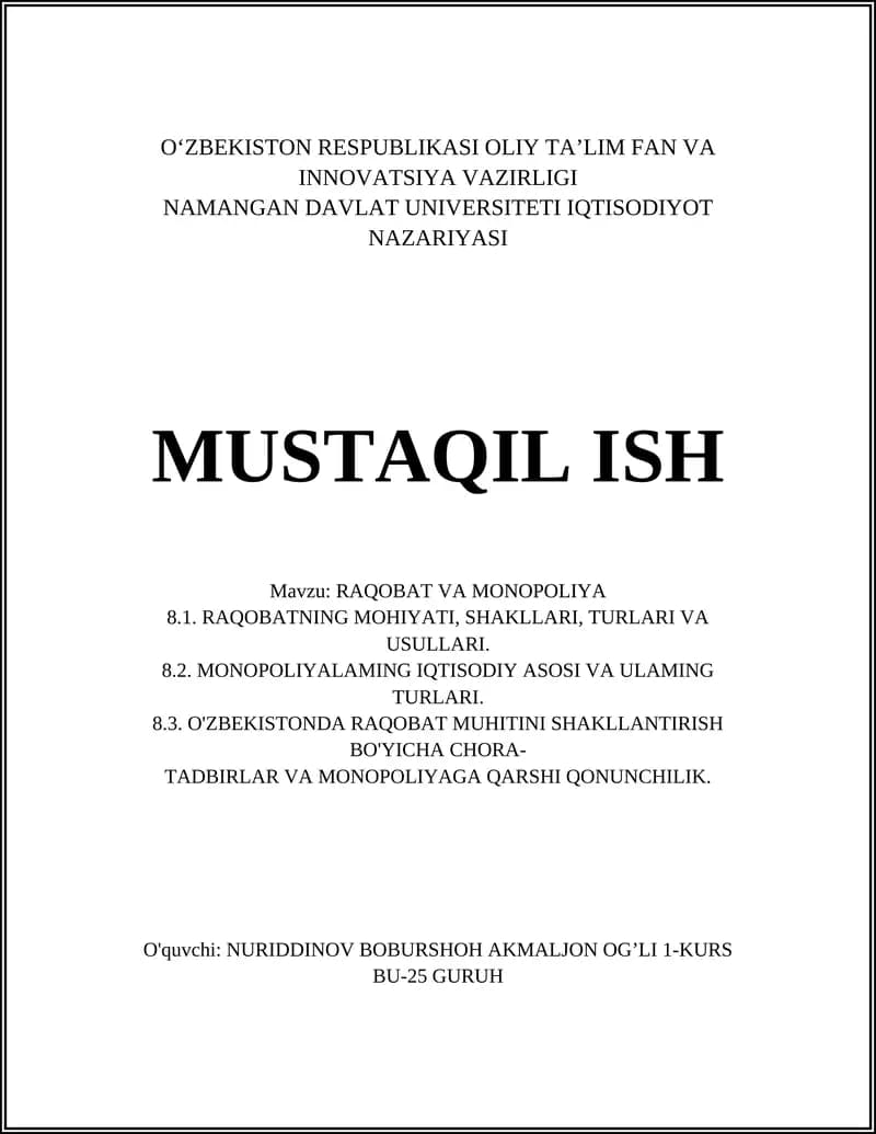 RAQOBAT VA MONOPOLIYA
