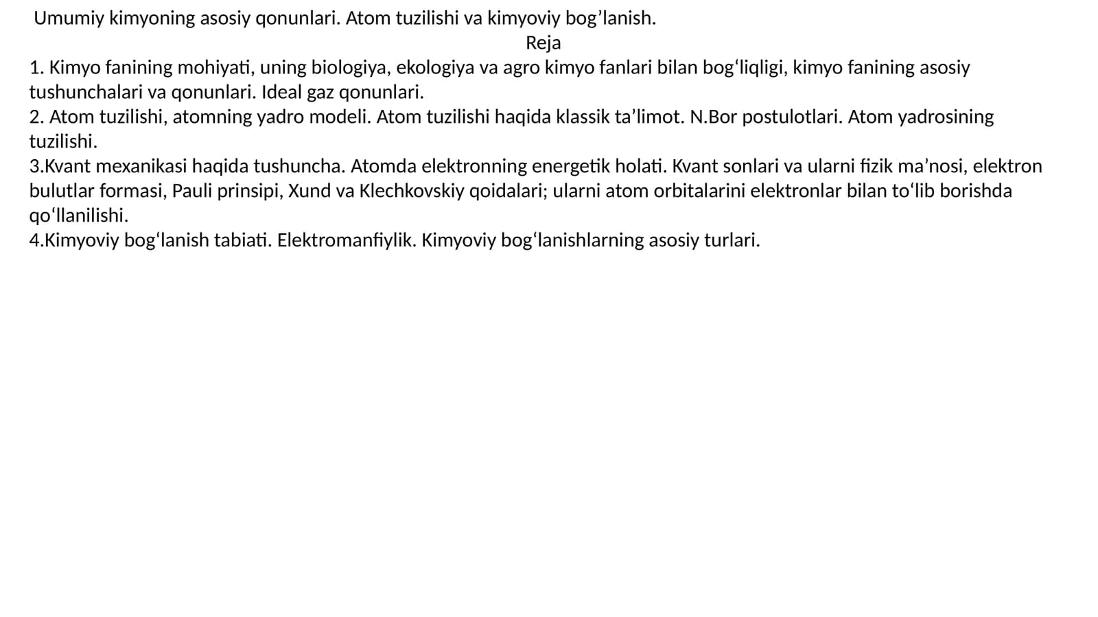 Umumiy kimyoning asosiy qonunlari