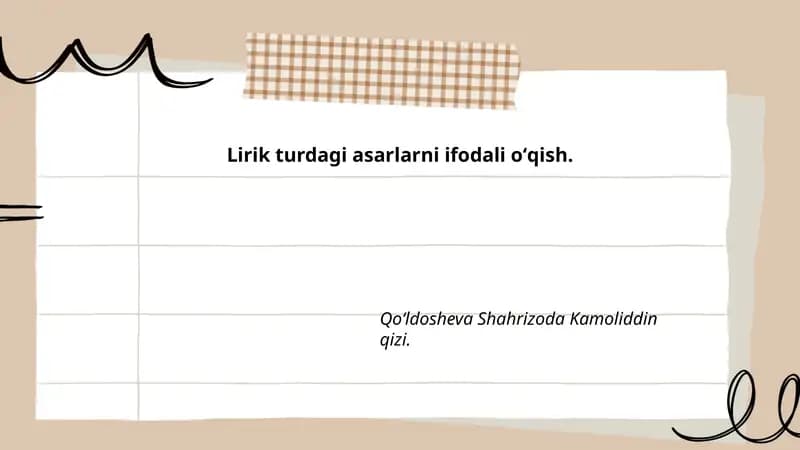 Lirik turdagi asarlarni ifodali oʻqish