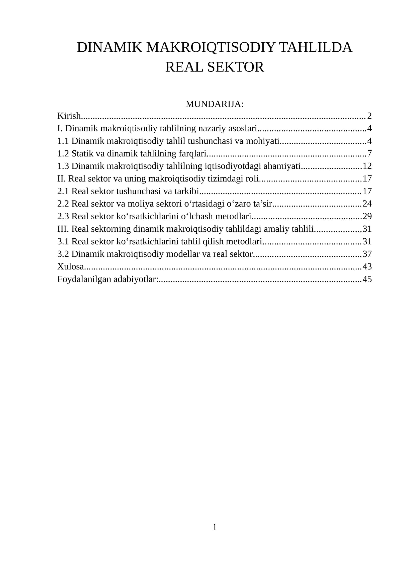 DINAMIK MAKROIQTISODIY TAHLILDA REAL SEKTOR