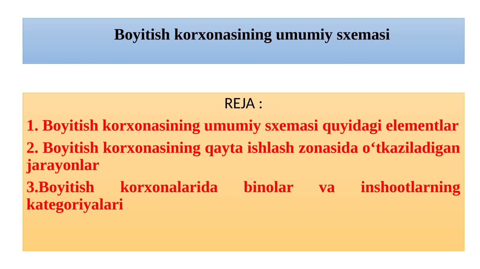 Boyitish korxonasining umumiy sxemasi