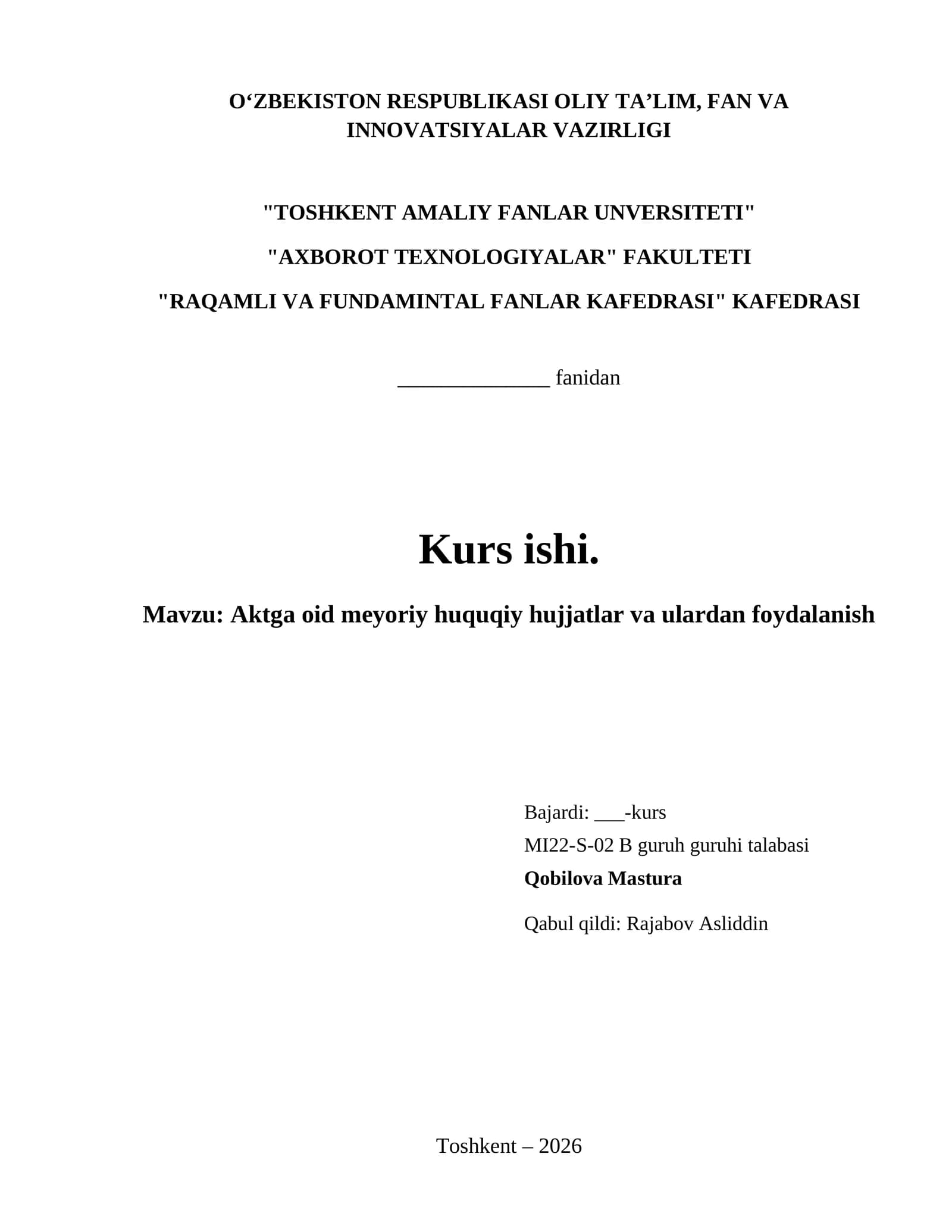 Aktga oid meyoriy huquqiy hujjatlar va ulardan foydalanish