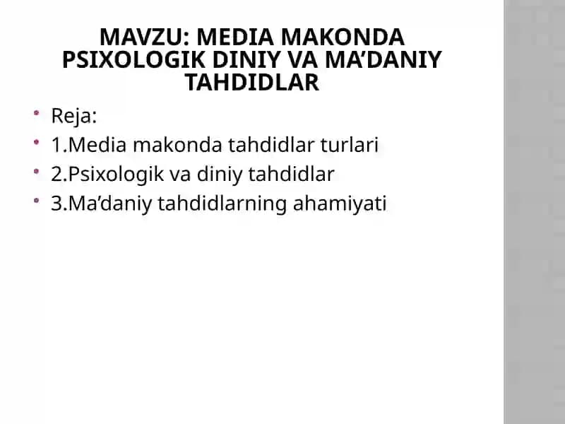 media makonda psixologik diniy va ma’daniy tahdidlar
