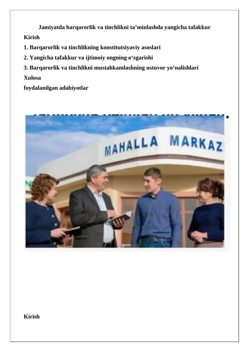 Barqarorlik va Tinchlikni Mustahkamlash