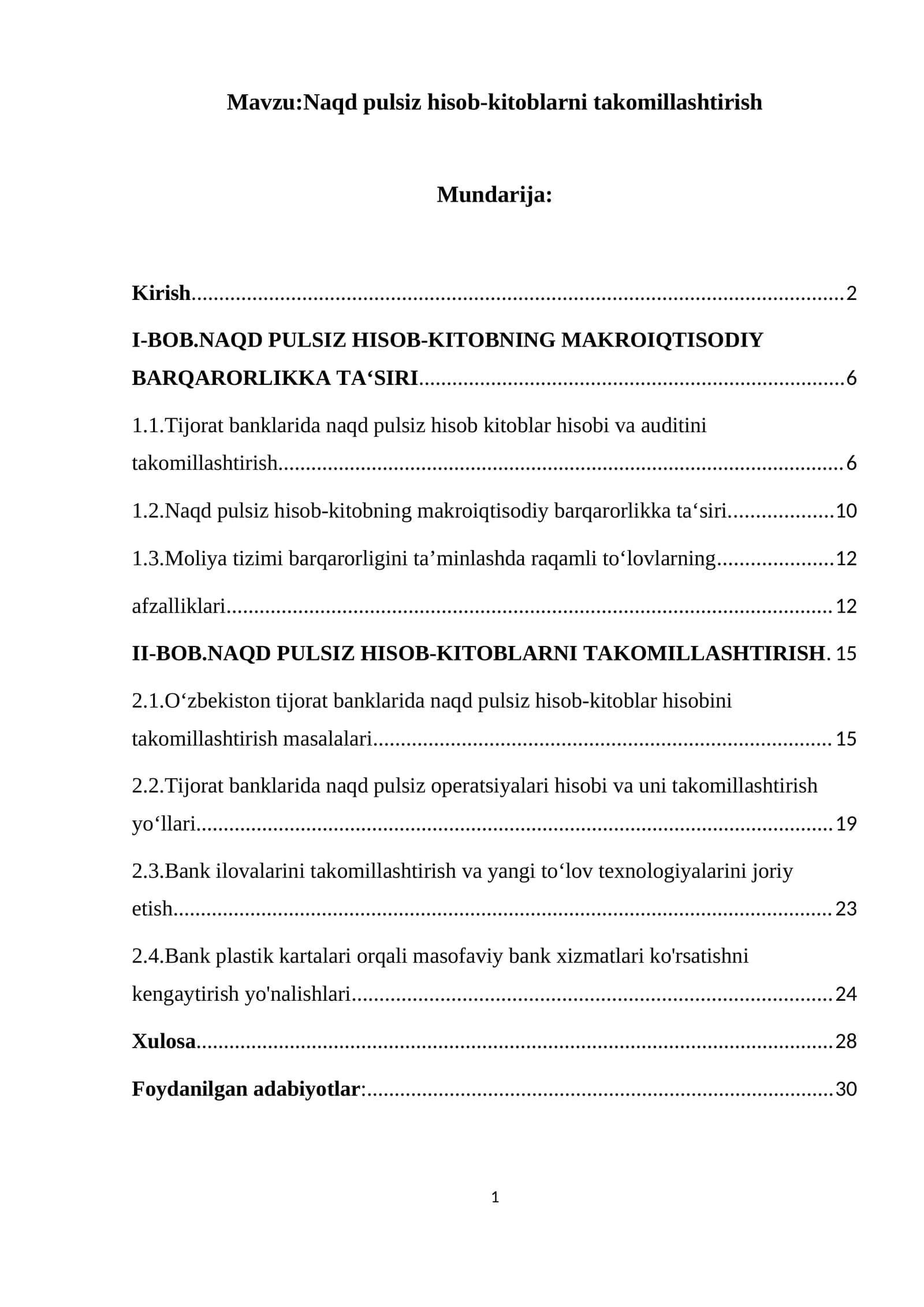 Naqd pulsiz hisob-kitoblarni takomillashtirish