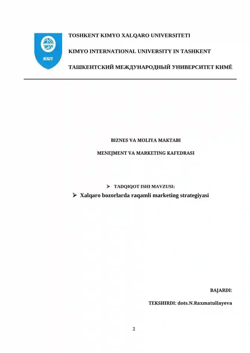 TADQIQOT ISHI. Xalqaro bozarlarda raqamli marketing strategiyasi
