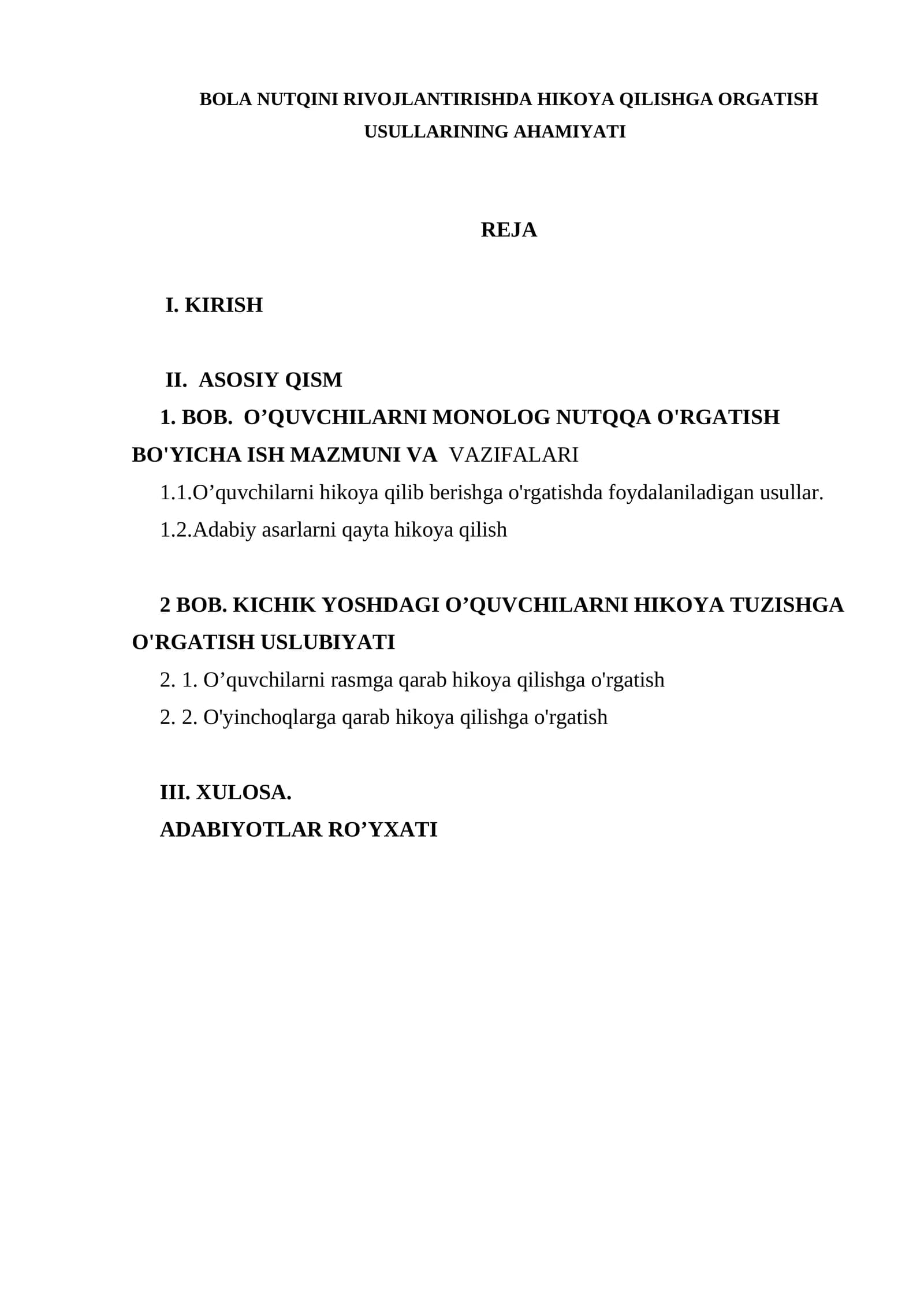 BOLA NUTQINI RIVOJLANTIRISHDA HIKOYA QILISHGA ORGATISH USULLARINING AHAMIYATI