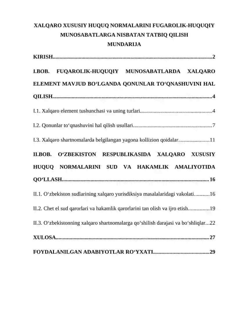 Xalqaro Xususiy Huquq Normalarini Fuqarolik-Huquqiy Munosabatlarga Nisbatan Tatbiq Qilish