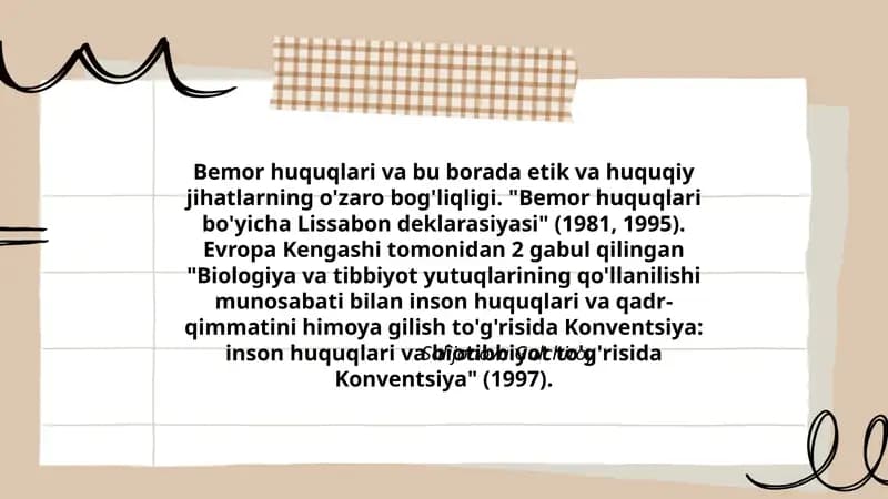 Bemor huquqlari va bu borada etik va huquqiy jihatlarning o'zaro bog'liqligi