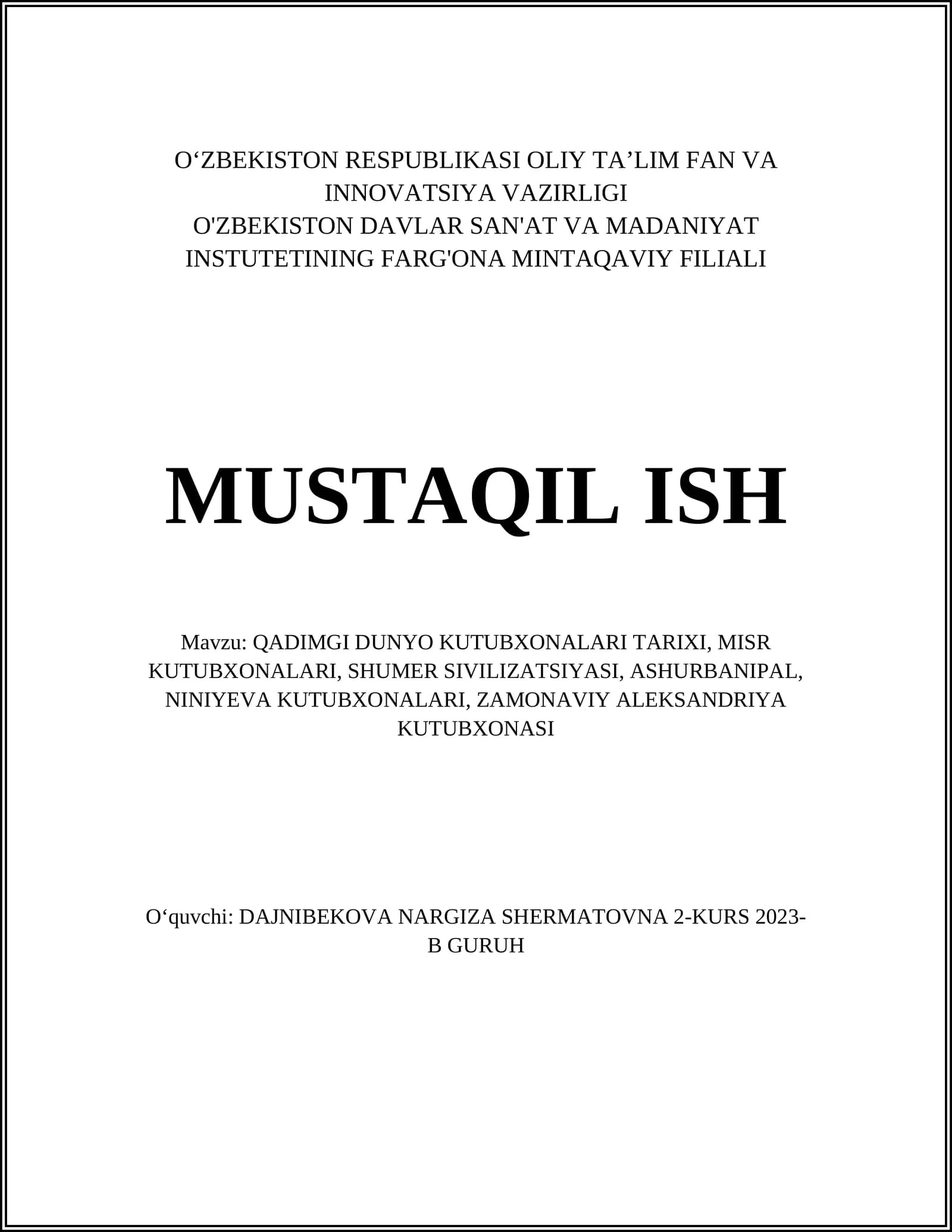 Qadimgi Dunyo Kutubxonalari Tarixi