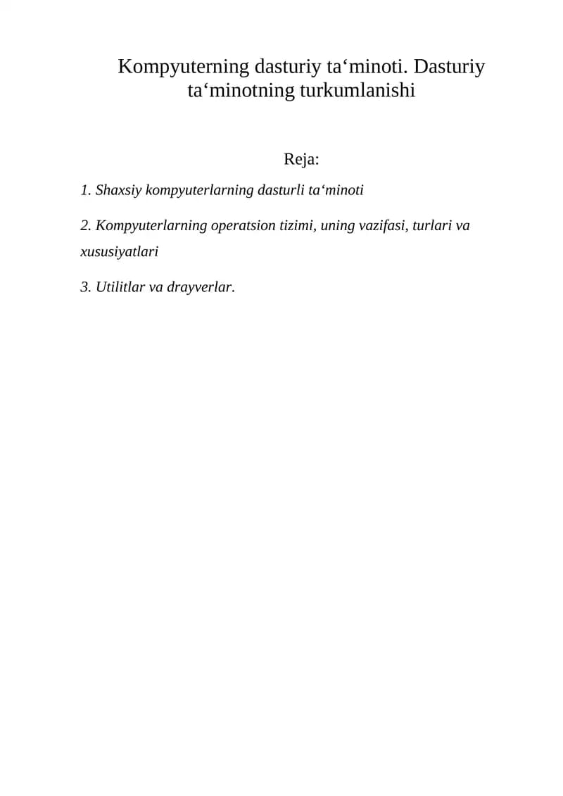 Shaxsiy kompyuterlarning dasturli ta‘minoti