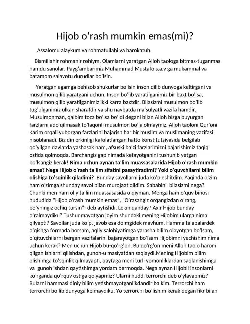 Hijob o’rash mumkin emas(mi)?