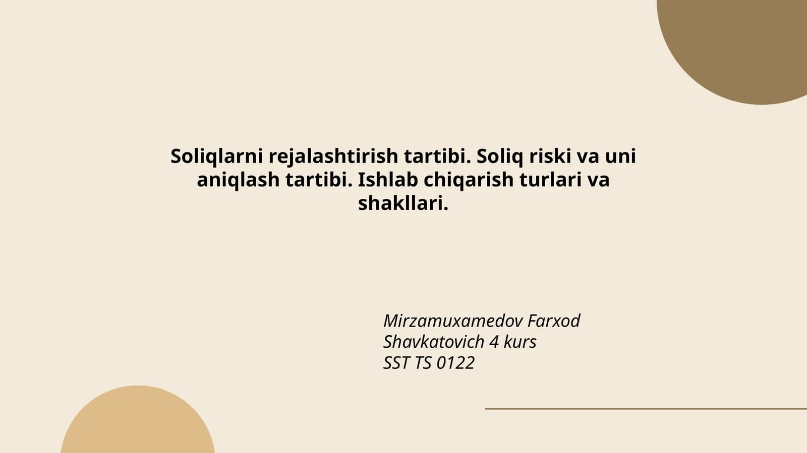 Soliqlarni rejalashtirish tartibi
