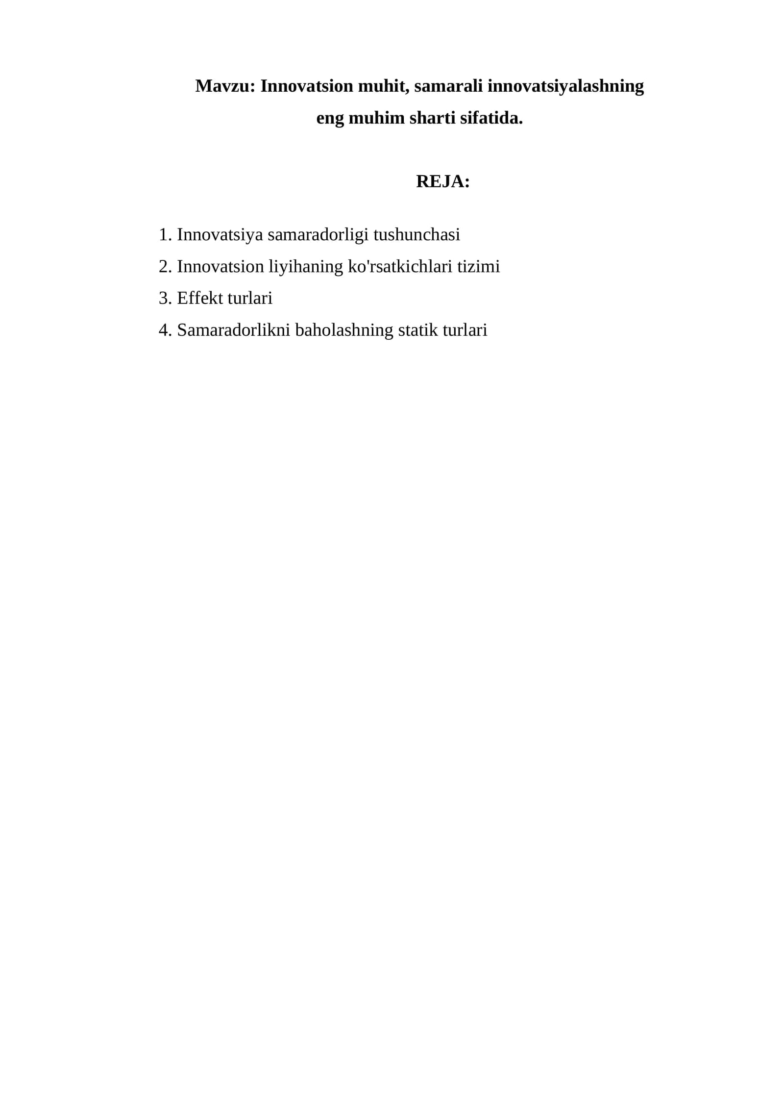 Innovatsiya samaradorligi tushunchasi