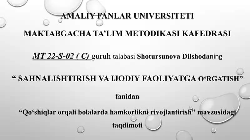 Qoʻshiqlar orqali bolalarda hamkorlikni rivojlantirish