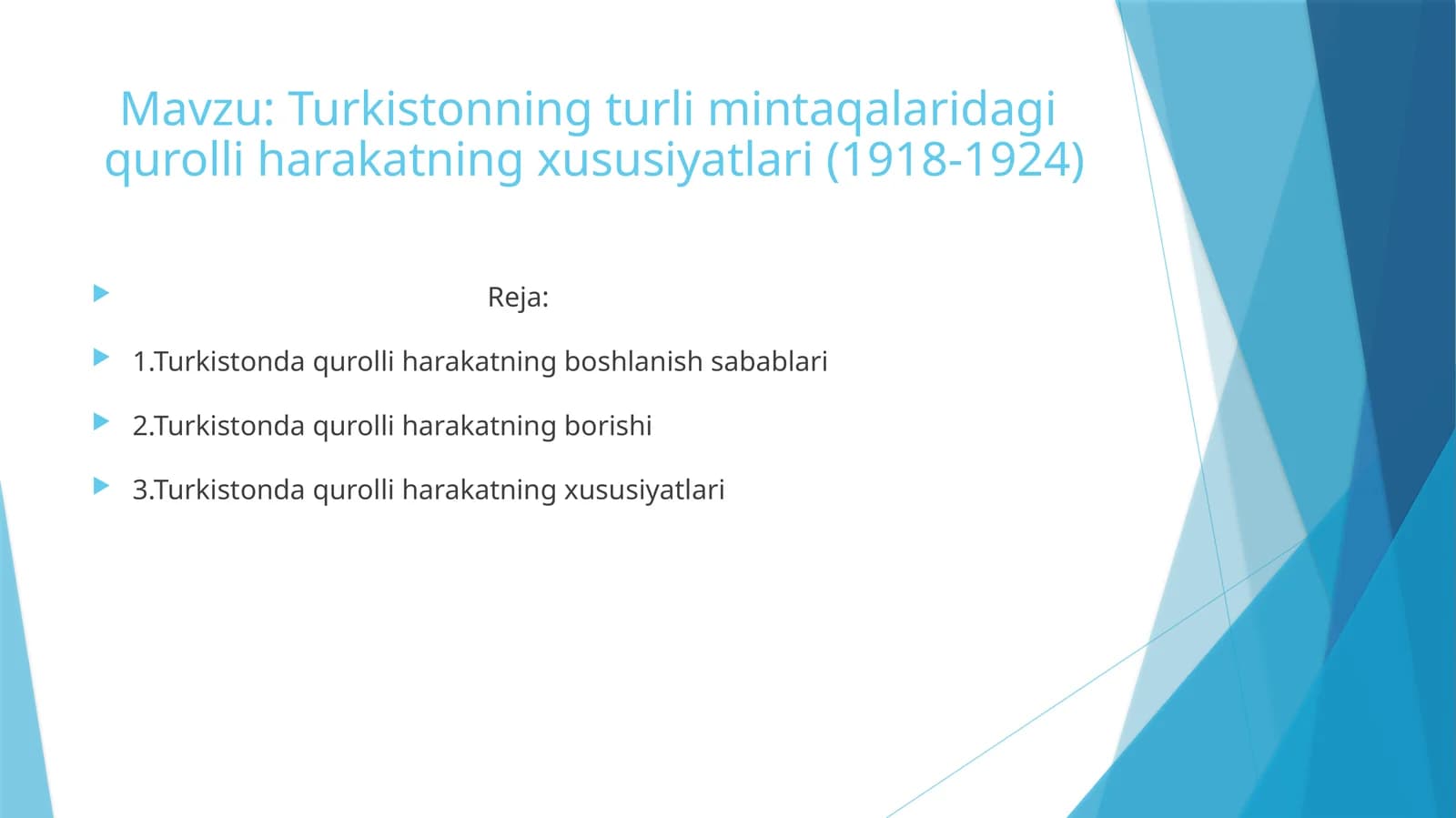 Turkistonning turli mintaqalaridagi  qurolli harakatning xususiyatlari (1918-1924)