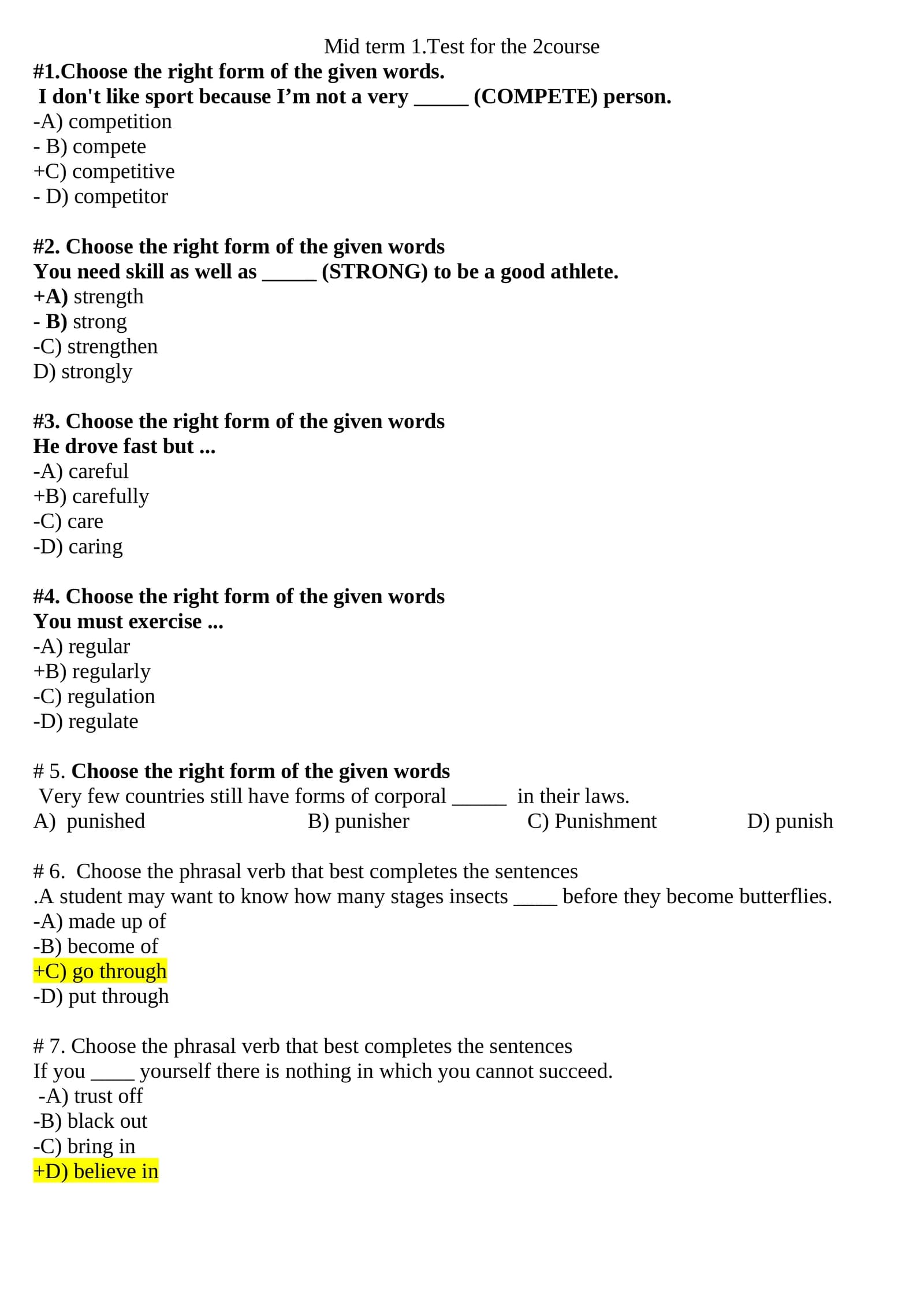 Mid term 1.Test for the 2course