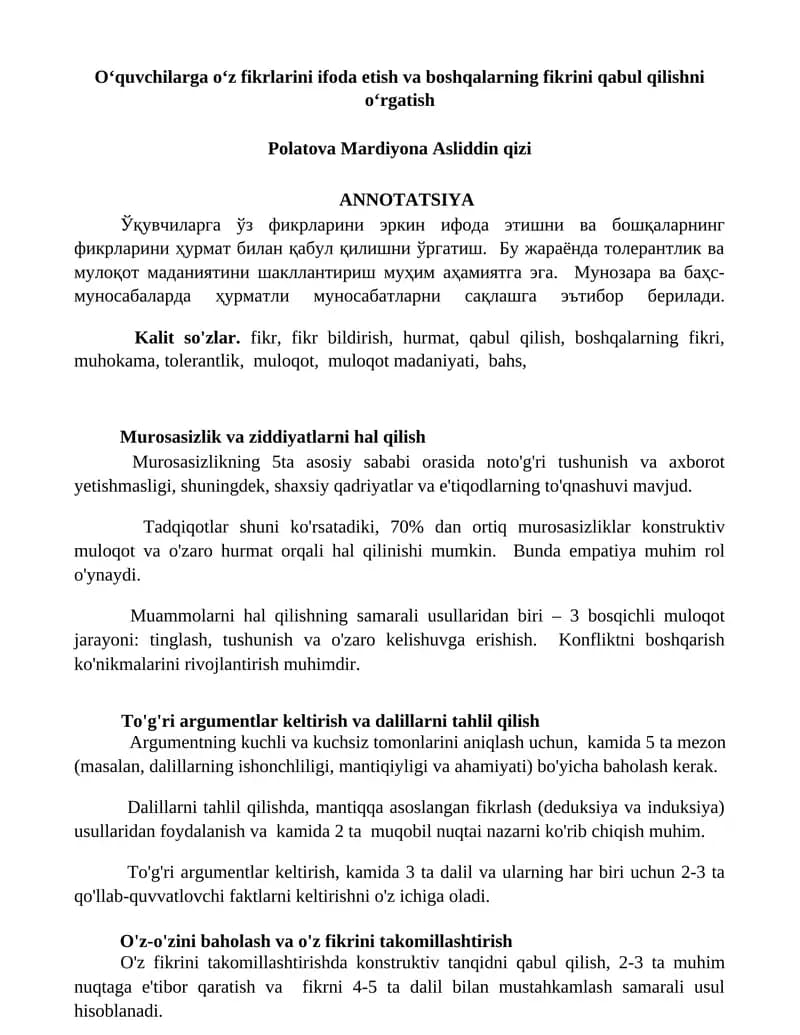 Murosasizlik va ziddiyatlarni hal qilish