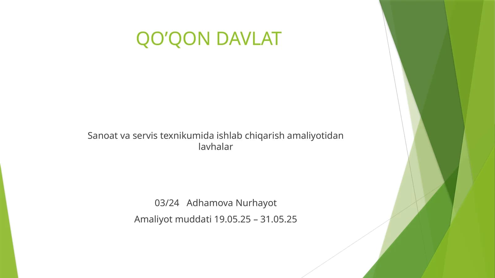 Sanoat va servis texnikumida ishlab chiqarish amaliyotidan lavhalar