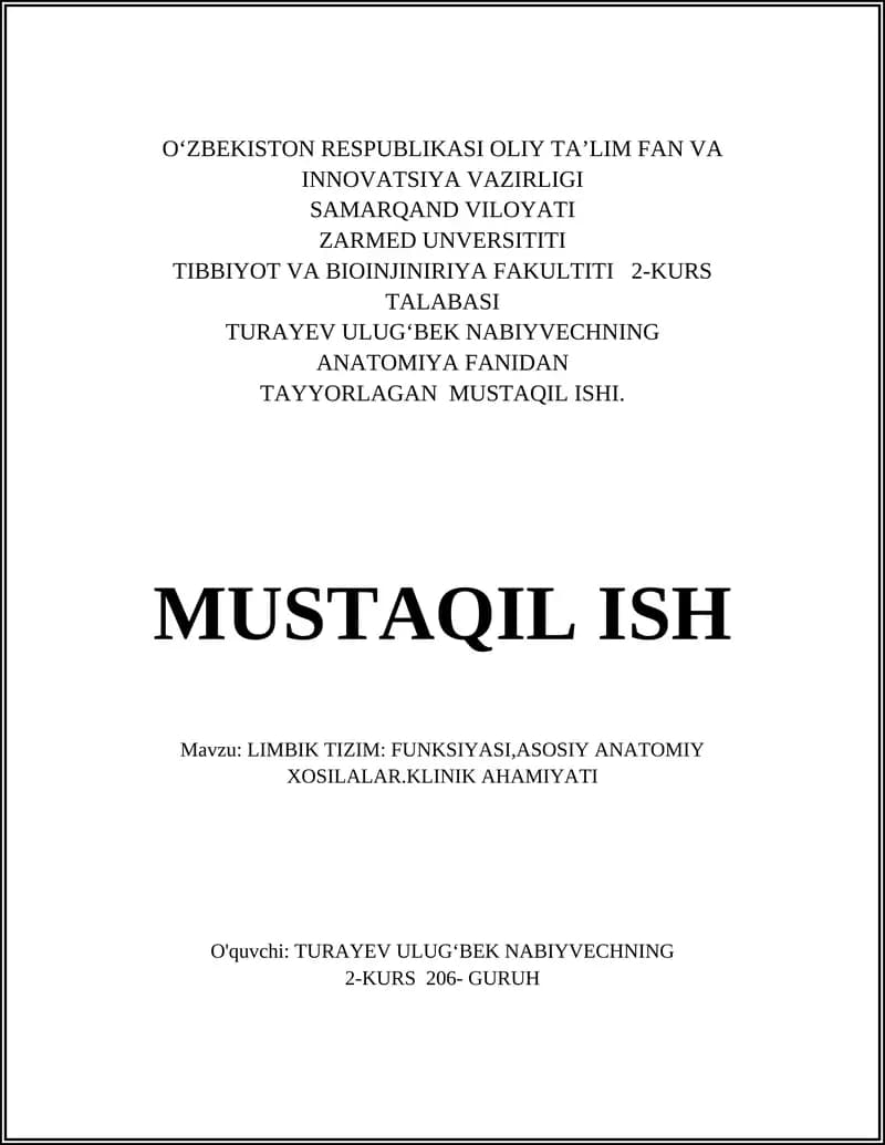 Limbik Tizim: Funksiyasi, Asosiy Anatomiy Xosilalar