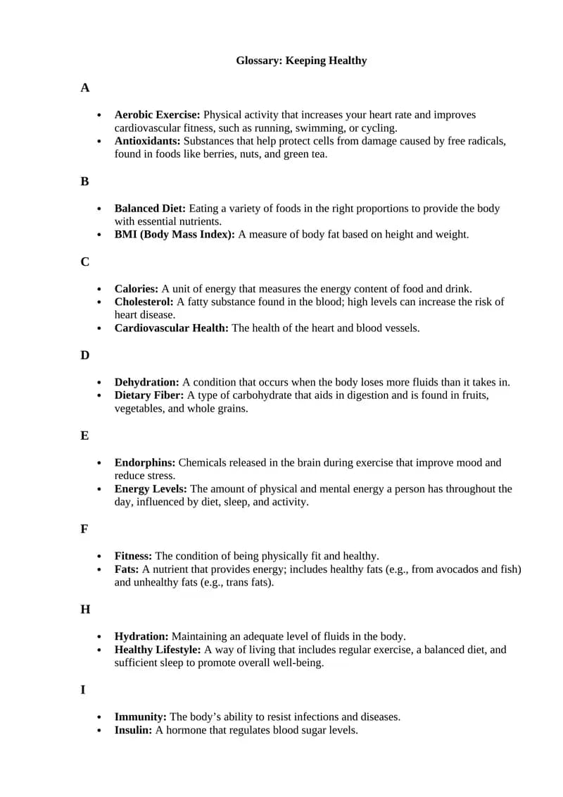 Glossary: Keeping Healthy