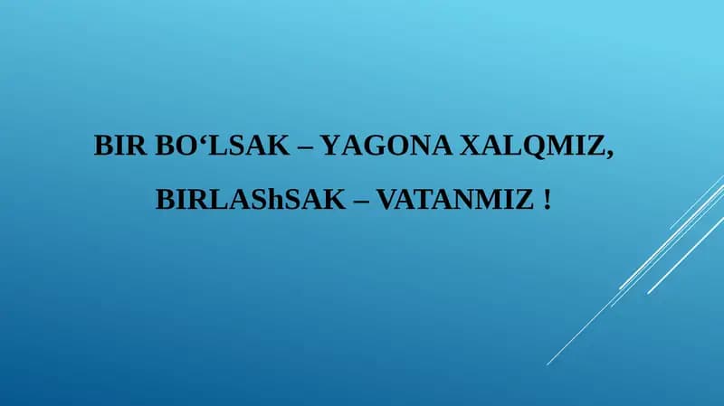 BIR BO‘LSAK – YAGONA XALQMIZ, BIRLAShSAK – VATANMIZ !.