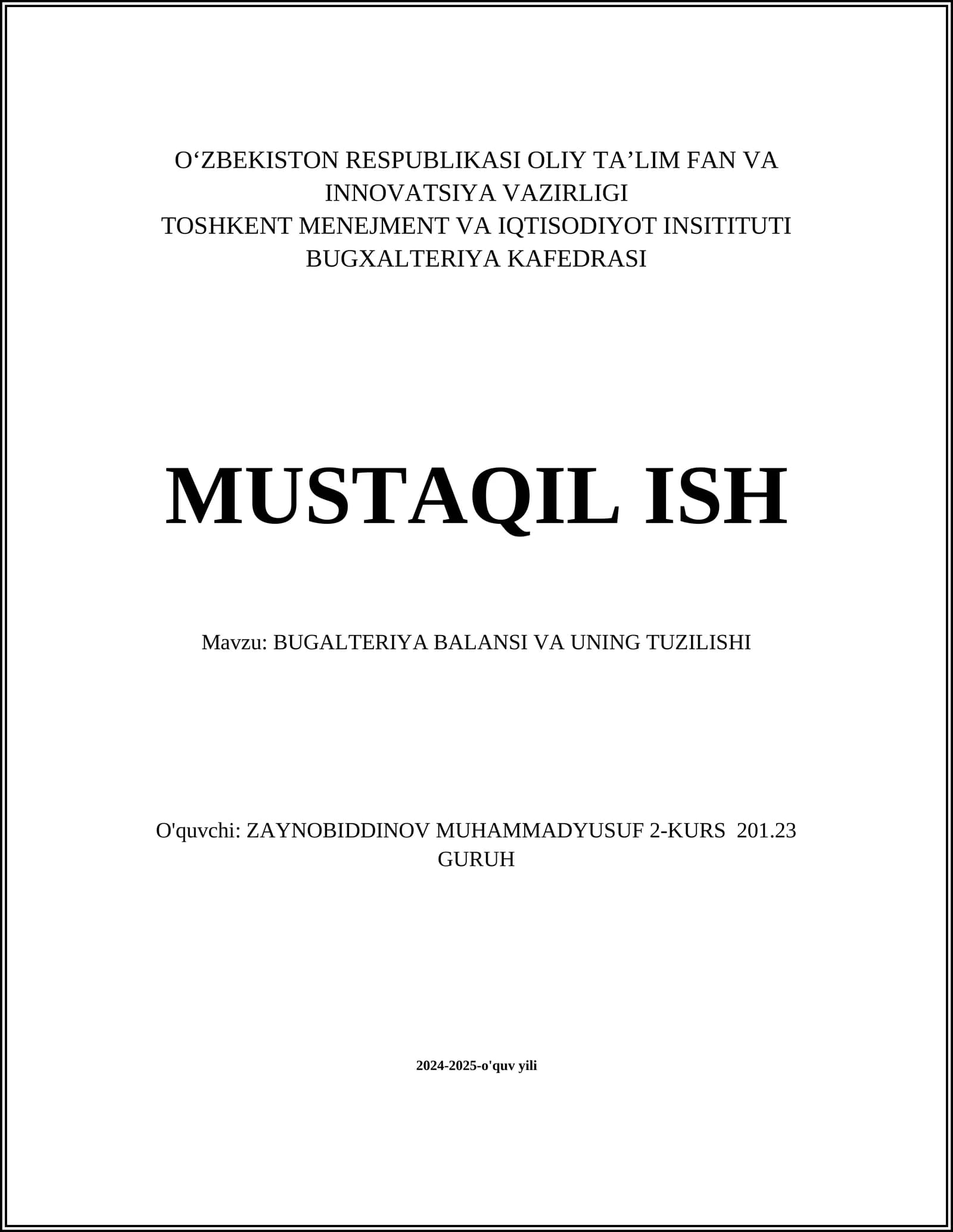 Buxgalteriya balansi va uning tuzilishi