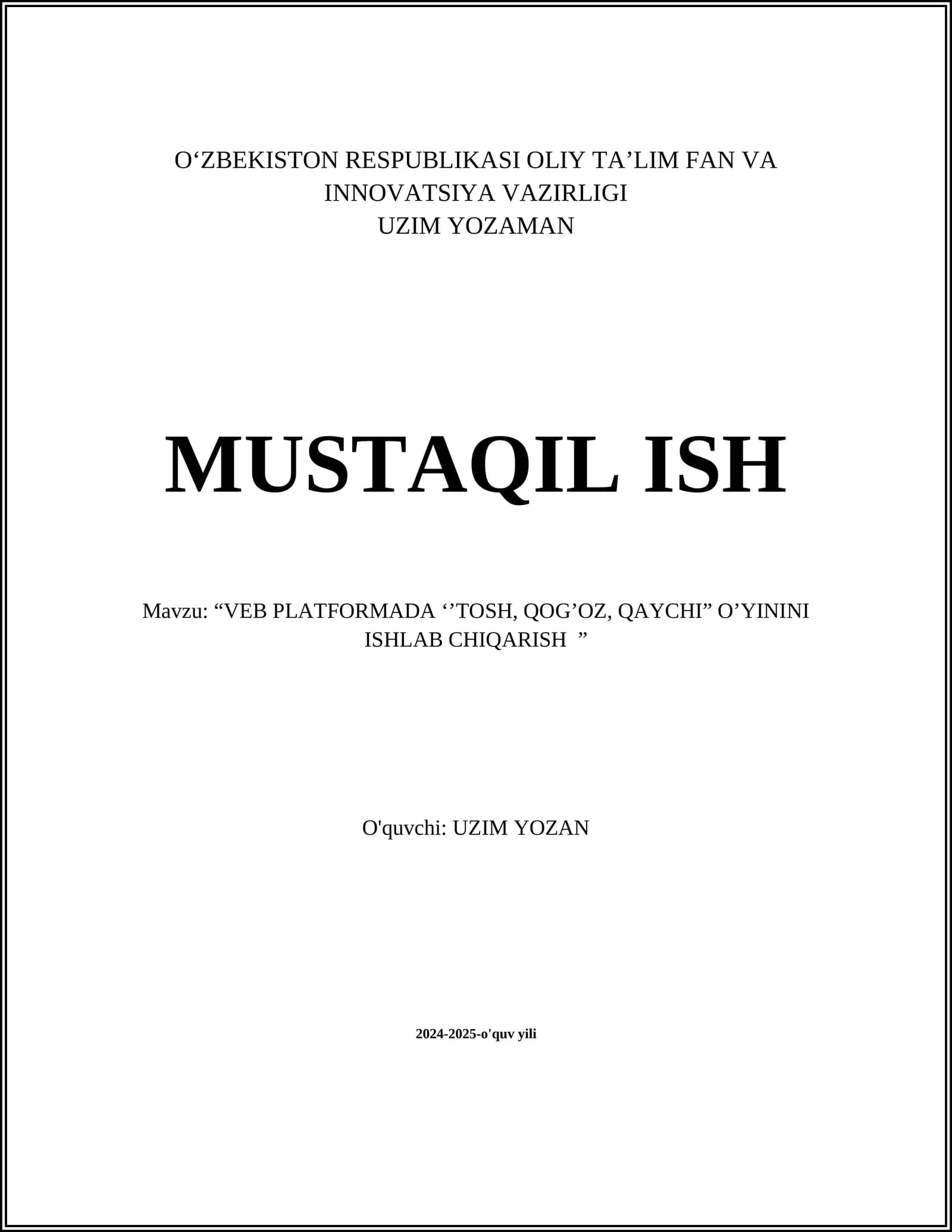 Veb platformada "Tosh, qog'oz, qaychi" o'yinini ishlab chiqarish