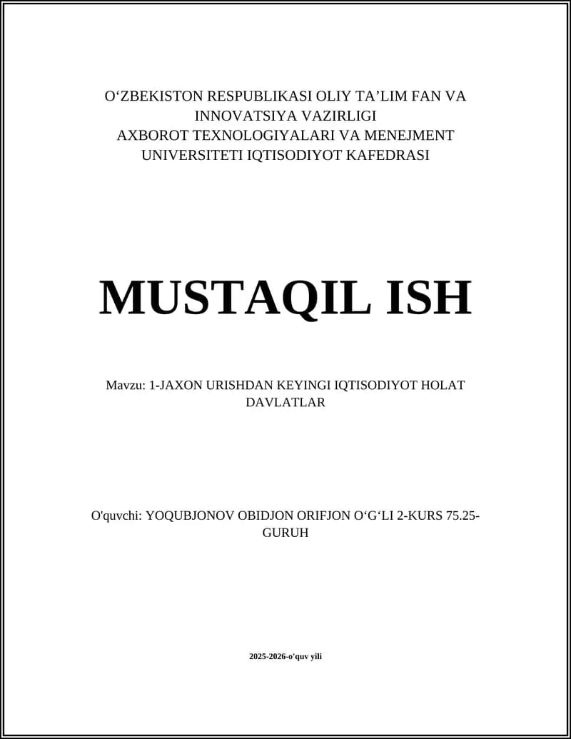 Germaniyaning urushdan keyingi iqtisodiy holat davlatlar
