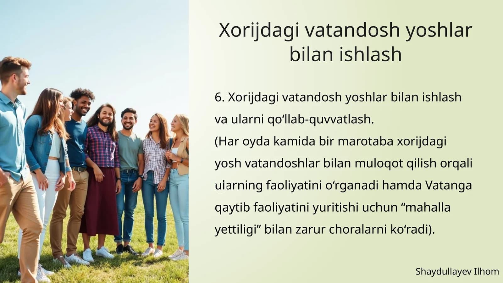 Xorijdagi vatandosh yoshlar bilan ishlash