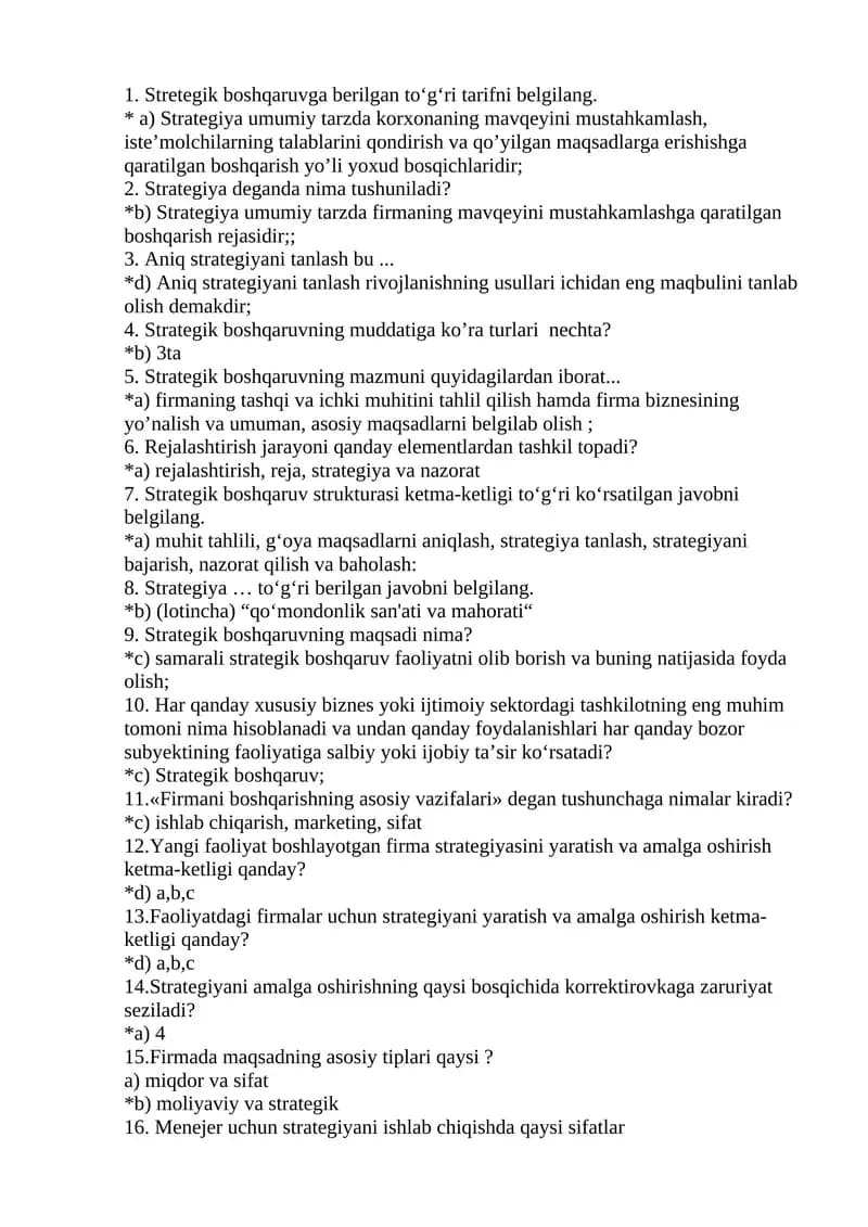 Stretegik boshqaruvning turlari