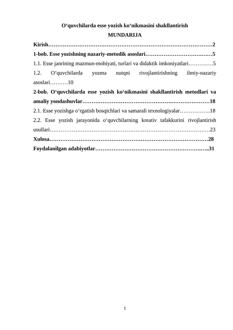 O‘quvchilarda esse yozish ko‘nikmasini shakllantirish