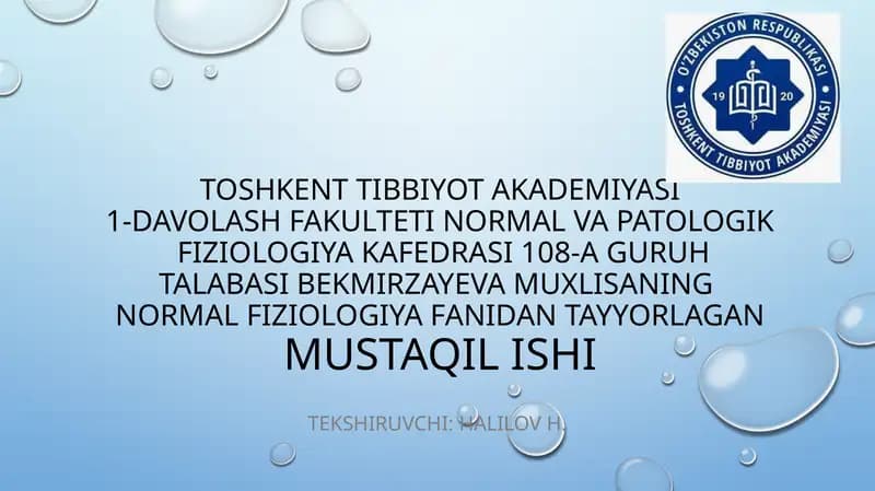 Muxlis Bekmirzayeva "Yurak faoliyatini tekshirish usullari"