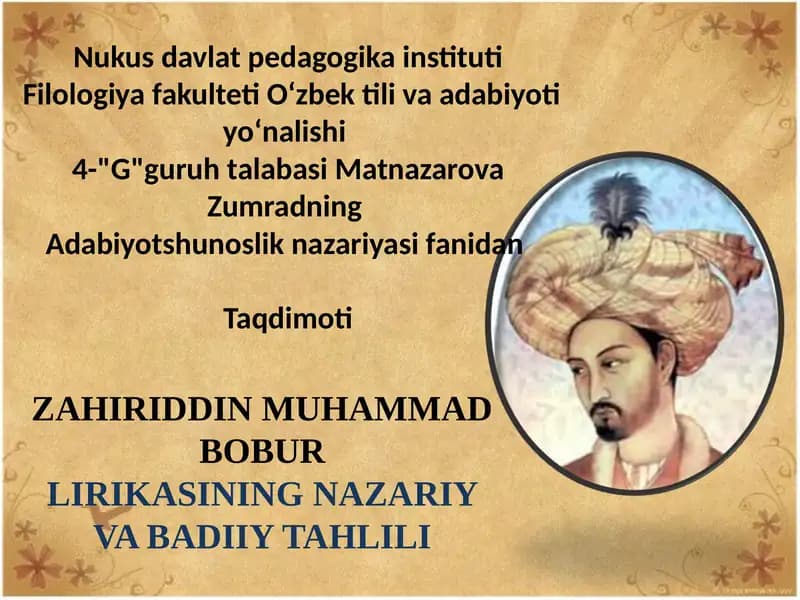 Bobur lirikasining nazariy va badiiy tahlili
