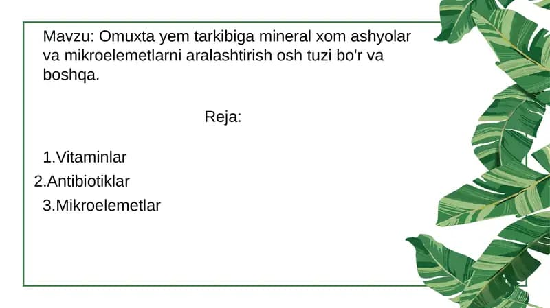 Omuxta yem tarkibiga mineral xom ashyolar va mikroelemetlarni aralashtirish