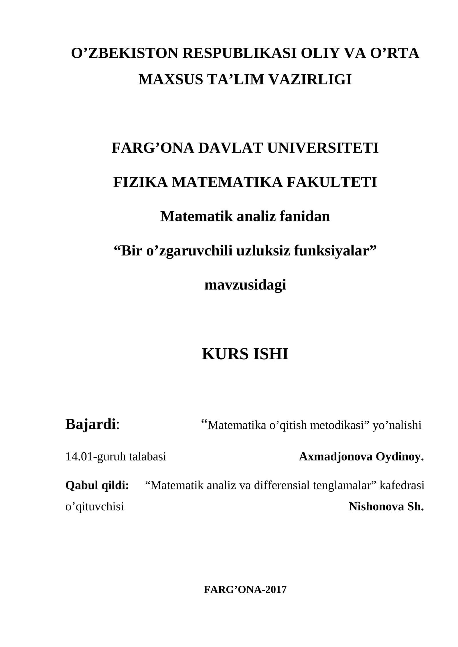 Bir o’zgaruvchili uzluksiz funksiyalar