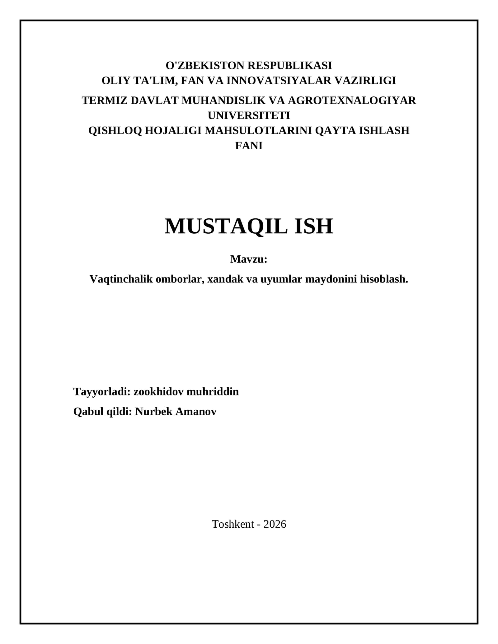 Vaqtinchalik omborlar, xandak va uyumlar maydonini hisoblash