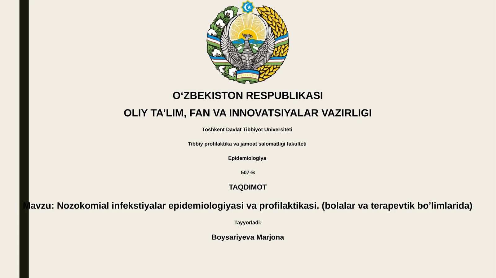 Nozokomial infekstiyalar epidemiologiyasi va profilaktikasi