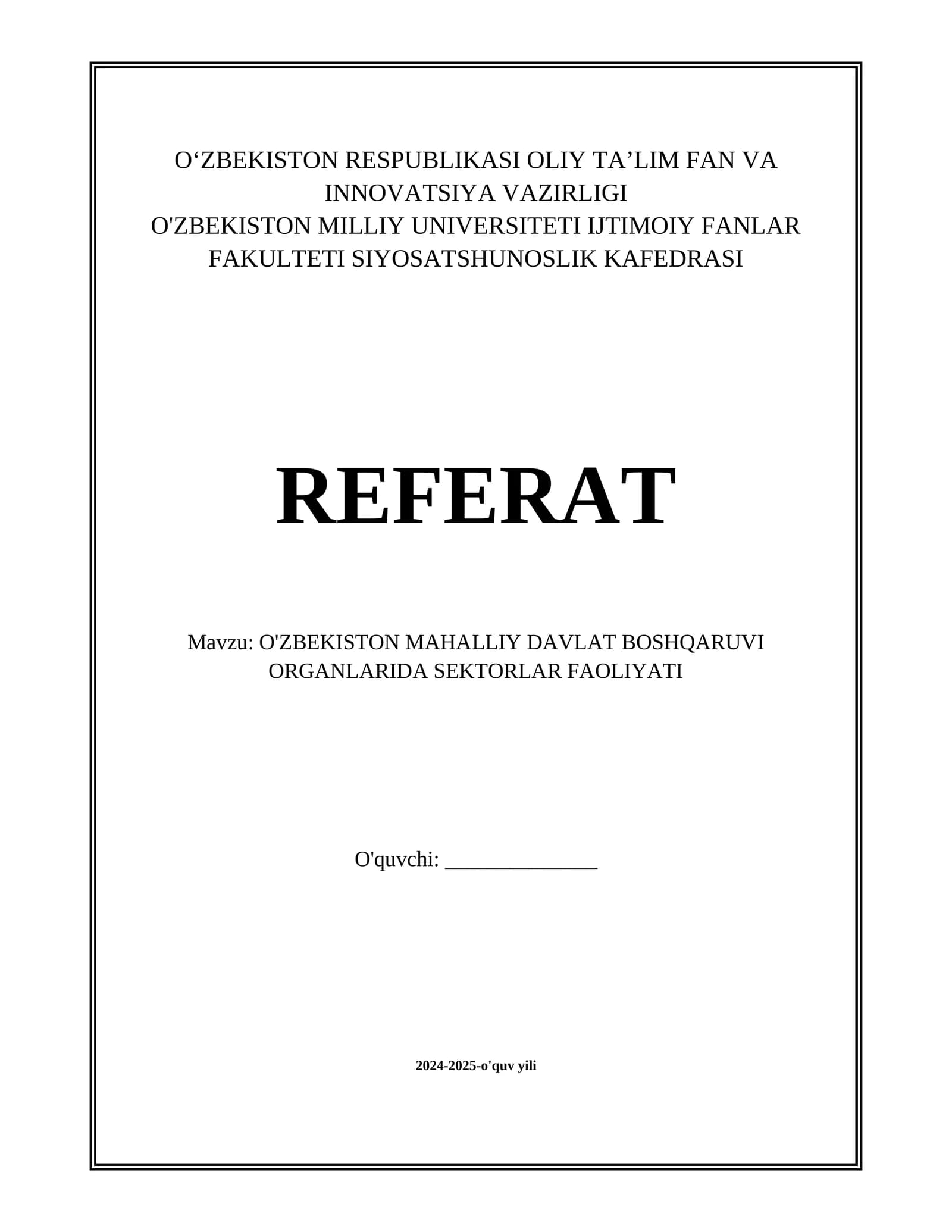 O'ZBEKISTON MAHALLIY DAVLAT BOSHQARUVI ORGANLARIDA SEKTORLAR FAOLIYATI