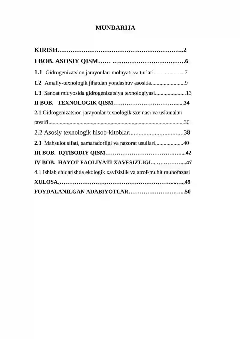 Gidrogenizatsiya texnologiyasi
